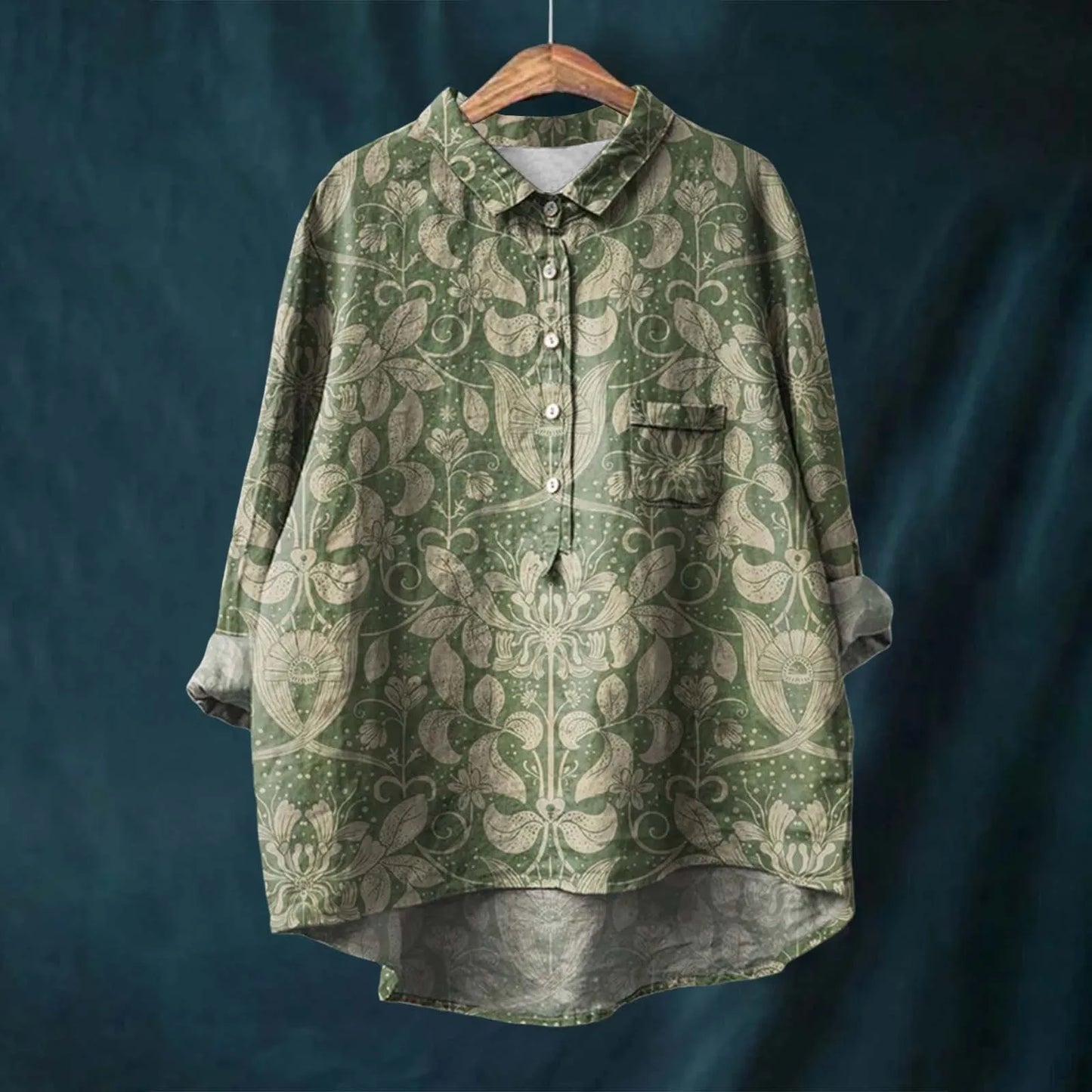 Damen Oversize Bluse – Atmungsaktives Mischgewebe – Lockere Passform – Florales Muster