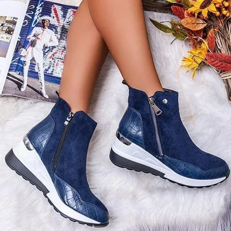 Damen Stiefeletten – Keilabsatz – Weiches Finish – Seitlicher Reißverschluss