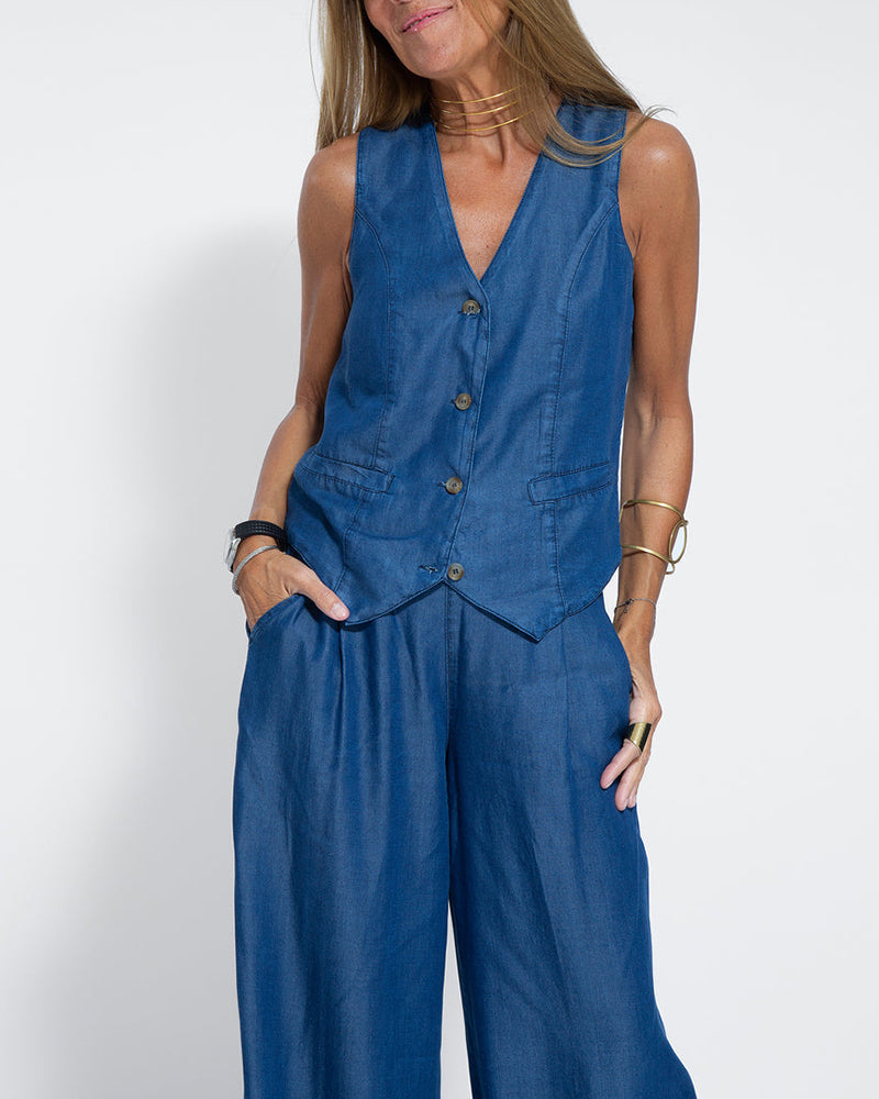 Damen Weste – Slim Fit – Linnenmix – Knopfverschluss – Business Casual Look