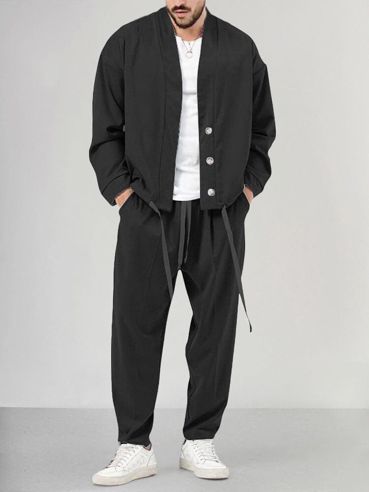 Herren Lounge Set – Weicher Strick – Relaxed Fit – Schalkragen – Tapered Hose