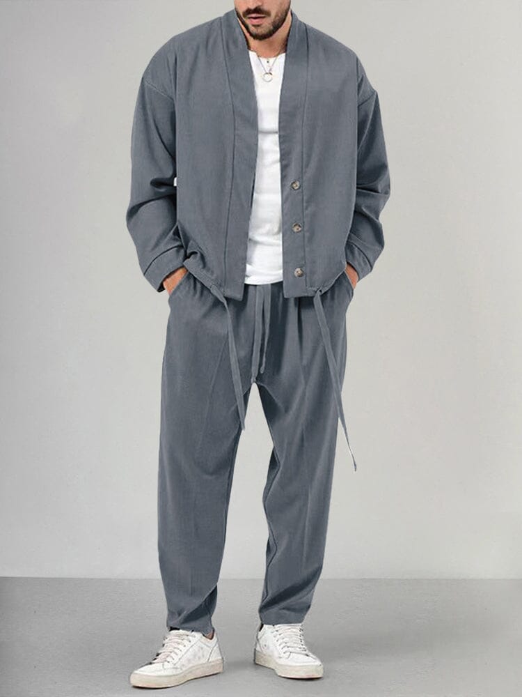 Herren Lounge Set – Weicher Strick – Relaxed Fit – Schalkragen – Tapered Hose