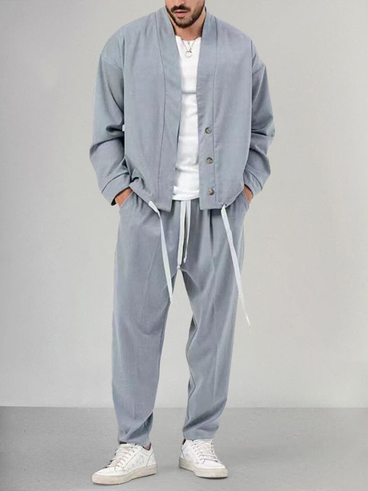 Herren Lounge Set – Weicher Strick – Relaxed Fit – Schalkragen – Tapered Hose