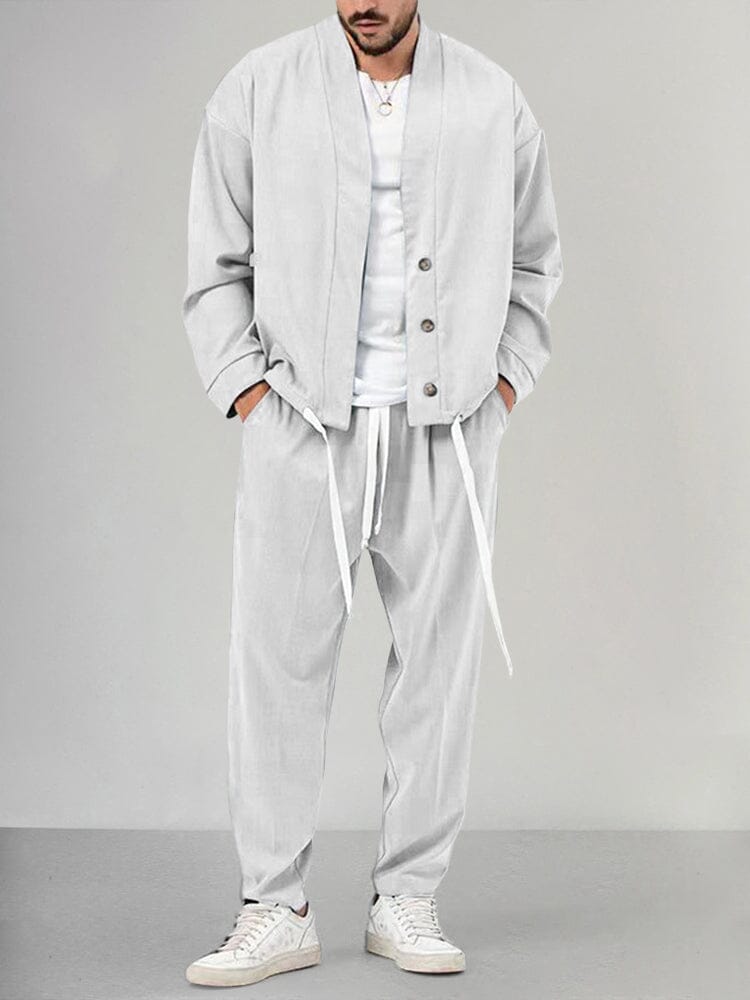 Herren Lounge Set – Weicher Strick – Relaxed Fit – Schalkragen – Tapered Hose