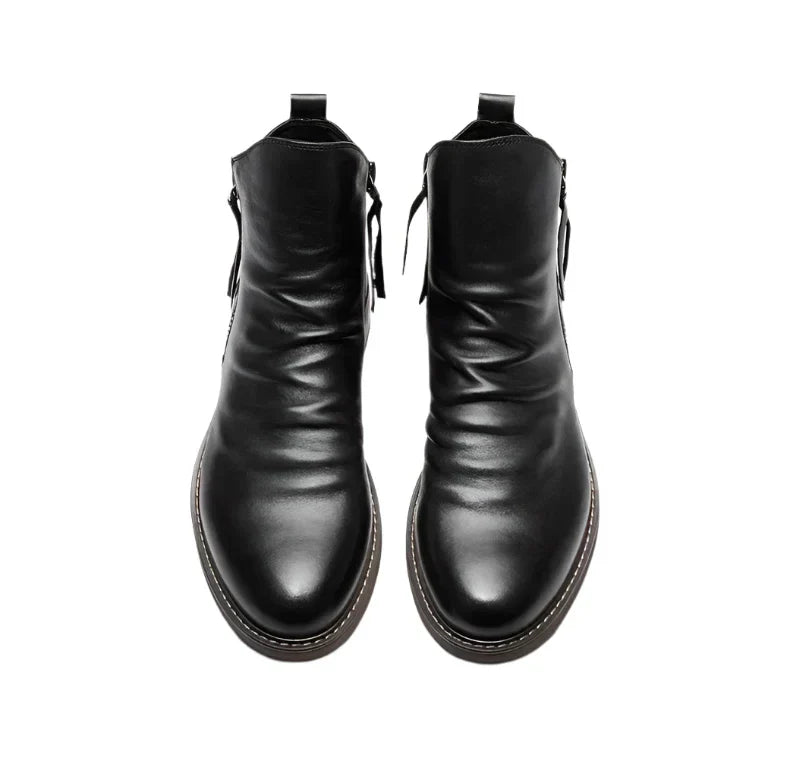 Herren Chelsea Boots – Sleek Fit – Lederoptik – Seitlicher Reißverschluss – Flacher Absatz