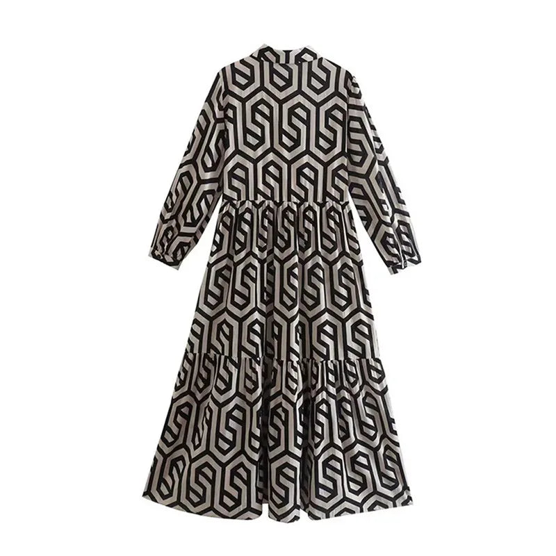 Damen Maxikleid – Lockerer Schnitt – Stufen-Design – Atmungsaktives Gewebe – Muster