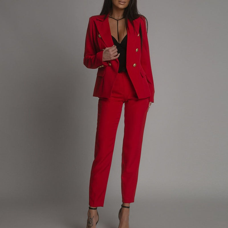 Damen Blazer Set – Tailored Fit – Luxusstoff – Doppelreihig – Formeller Anzug