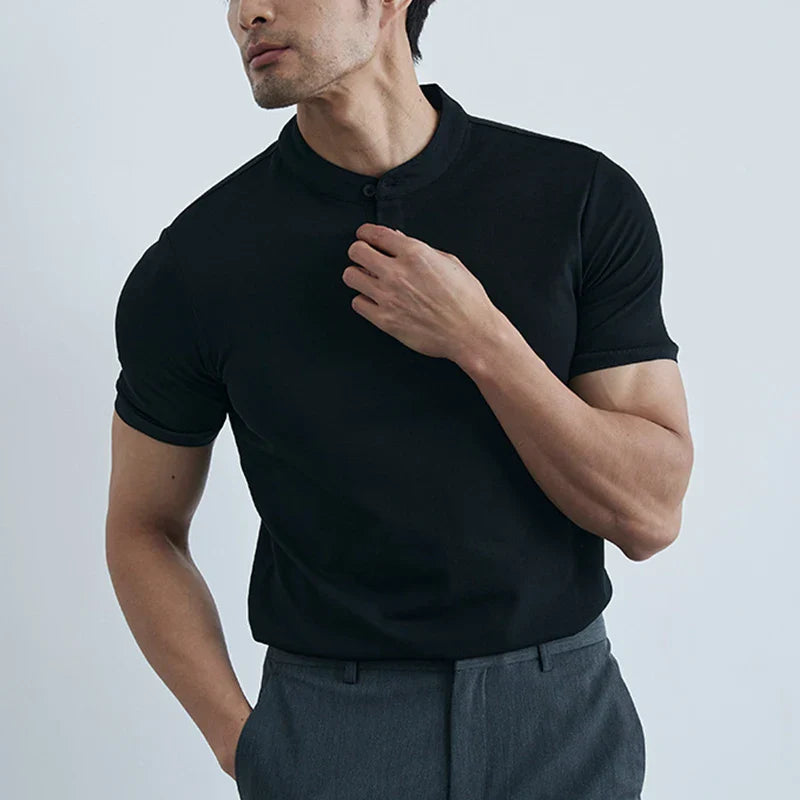 Herren Slim-Fit T-Shirt – Atmungsaktives Gewebe – Kurzarm – Mit Kragen – Casual Look