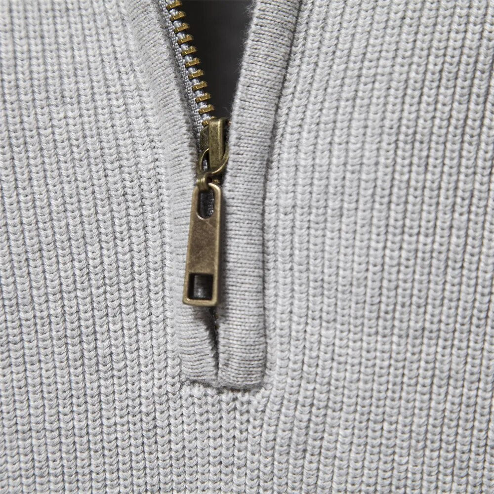 Herrenpullover – Klassische Passform – Weiches Strick – Halbzipp mit Stehkragen
