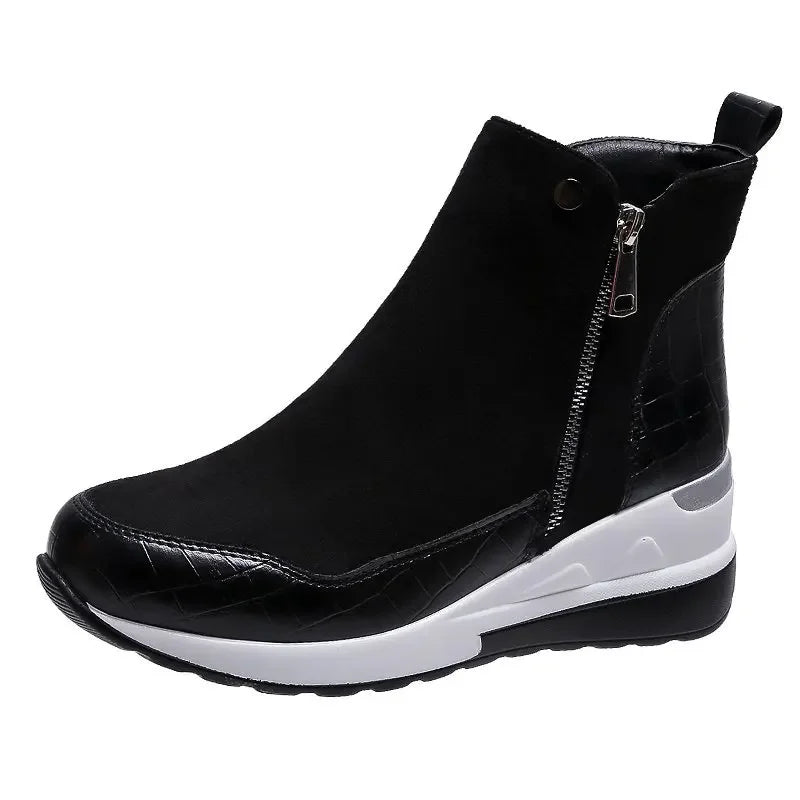 Damen Keilabsatz-Stiefeletten – Komfort Passform – Seitlicher Reißverschluss – Plateausohle