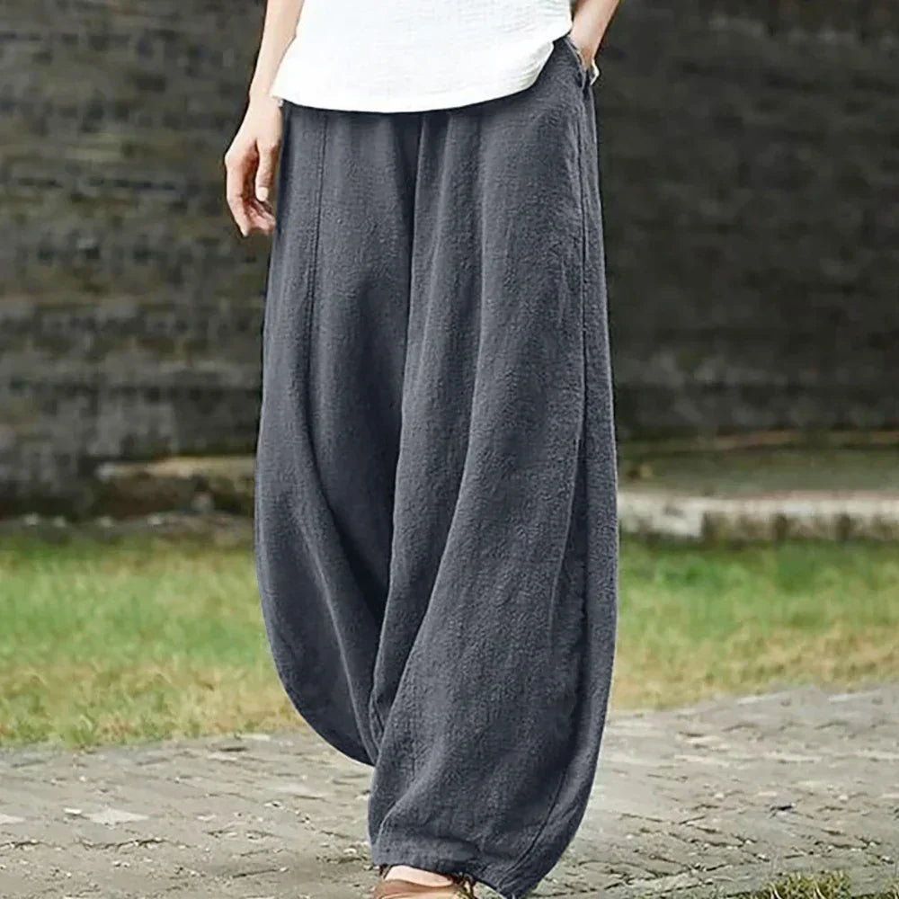 Damen Weite Hose – Atmungsaktiver Stoff – Lockere Passform – Elastischer Bund