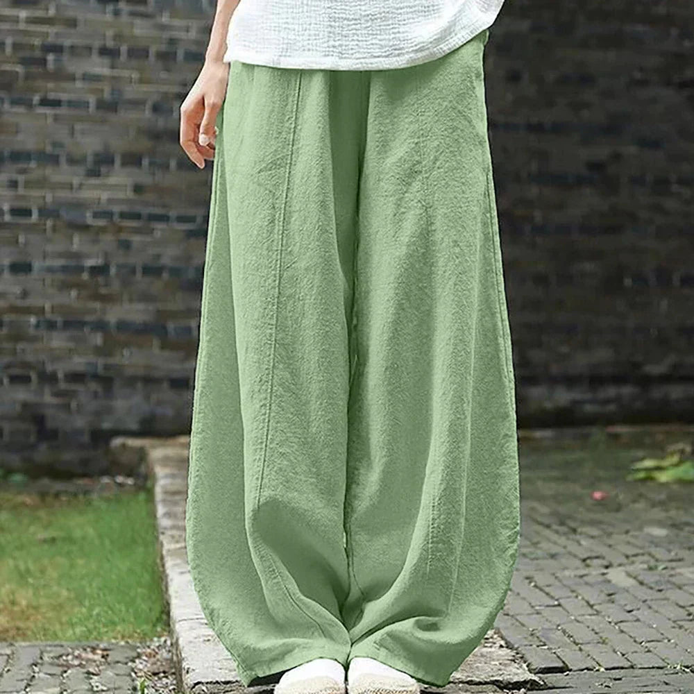 Damen Weite Hose – Atmungsaktiver Stoff – Lockere Passform – Elastischer Bund