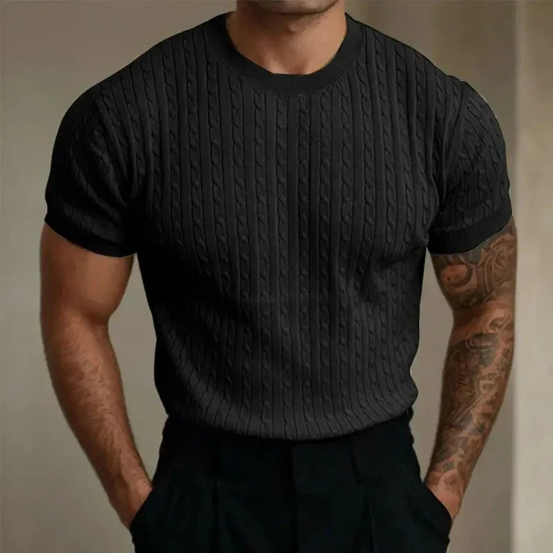 Herren T-Shirt – Tailored Fit – Weiches Strickgewebe – Rippstruktur – Kurzarm