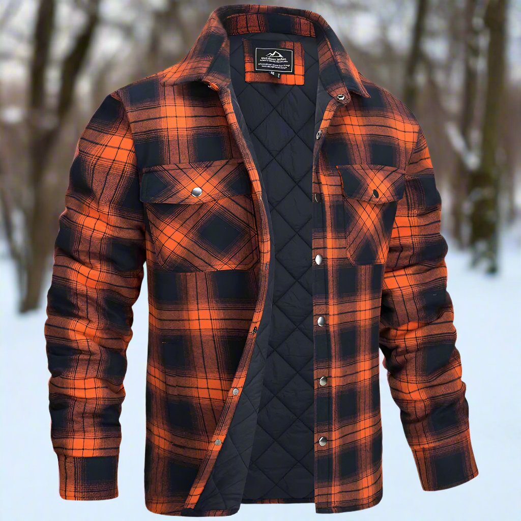 Herren Shirtjacke – Relaxed Fit – Weiches Flanell – Gesteppt – Druckknopfverschluss
