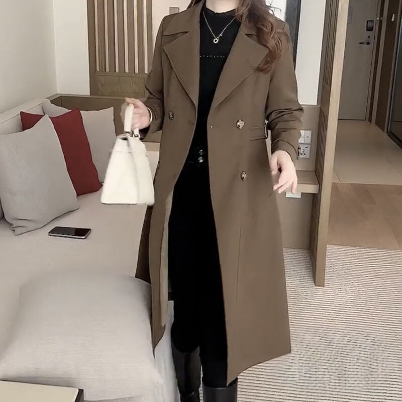 Damen Trenchcoat – Taillierter Schnitt – Wollmix – Zweireihig – Knielang Elegant