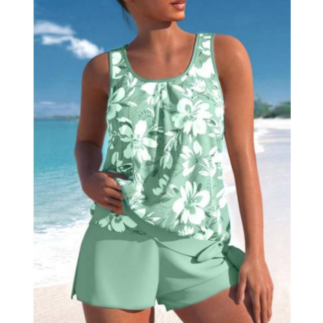 Damen Tankini Set – Flowy Top – Mid-Thigh Shorts – Atmungsaktives Material