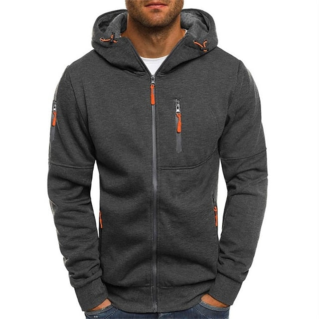 Herren Kapuzenpullover – Atmungsaktives Gewebe – Taillierte Passform – Reißverschluss – Utility-Taschen