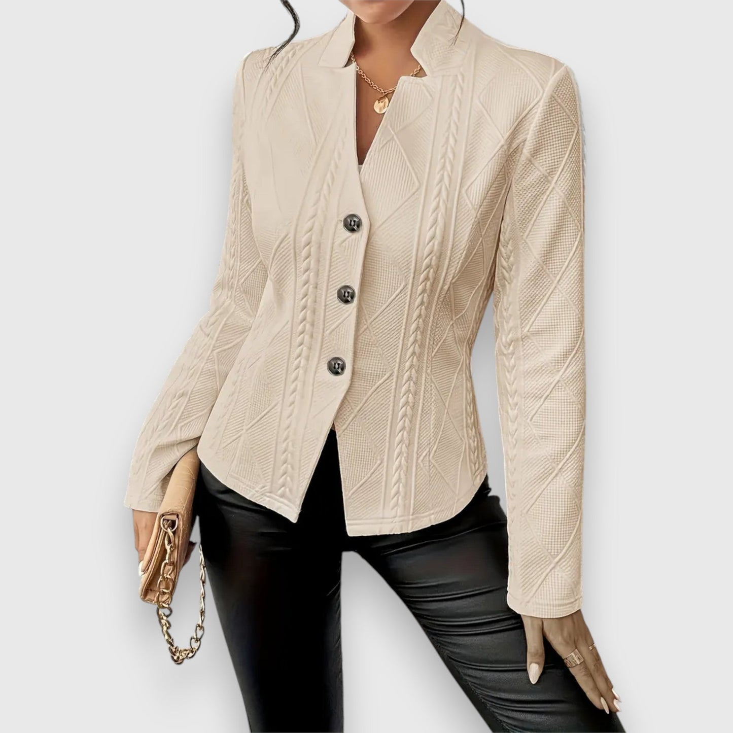 Damen Blazerjacke – Strukturierte Passform – Soft Knit – Tailliert – Knopfverschluss