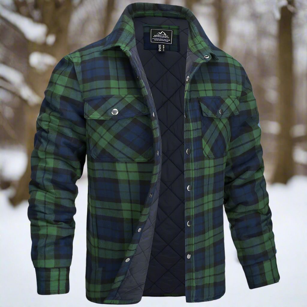 Herren Shirtjacke – Relaxed Fit – Weiches Flanell – Gesteppt – Druckknopfverschluss