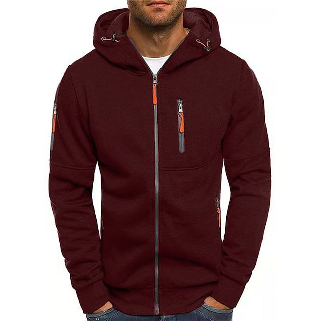 Herren Kapuzenpullover – Atmungsaktives Gewebe – Taillierte Passform – Reißverschluss – Utility-Taschen