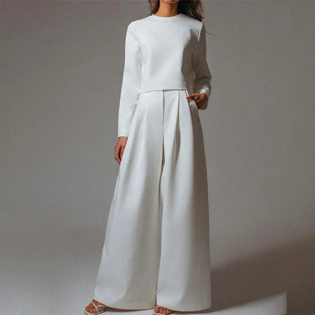 Women’s Two-Piece Palazzo Set – Relaxed Fit – Soft Drape Top – Wide-Leg Trousers