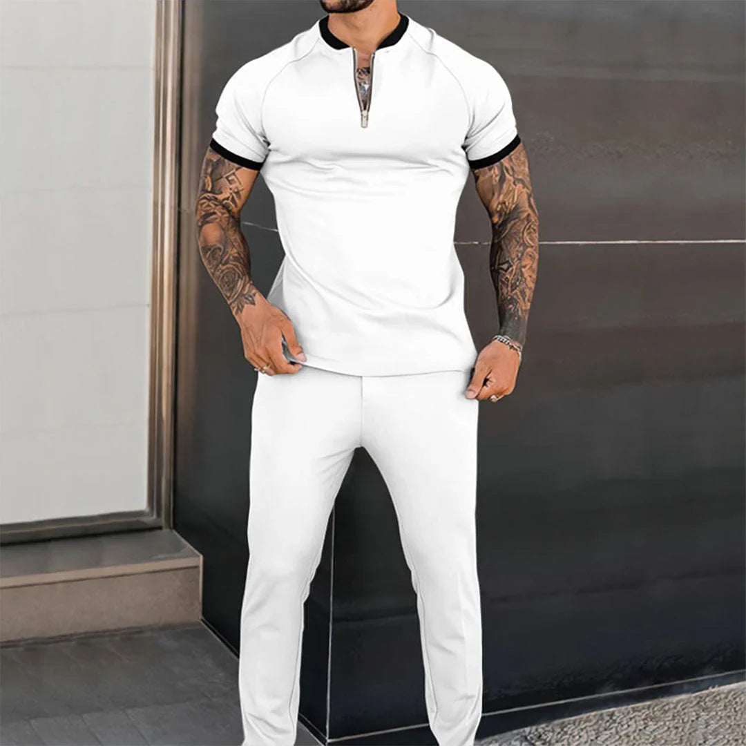 Herren Kurzarmshirt – Slim Fit – Atmungsaktives Material – Zip-Kragen – Raglanärmel