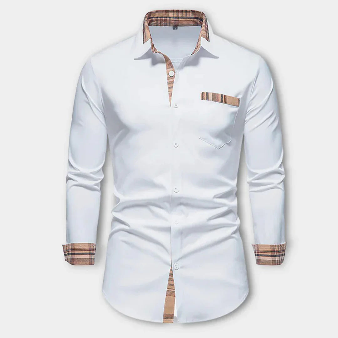 Herren Langarmhemd – Slim Fit – Atmungsaktives Mischgewebe – Karodetails
