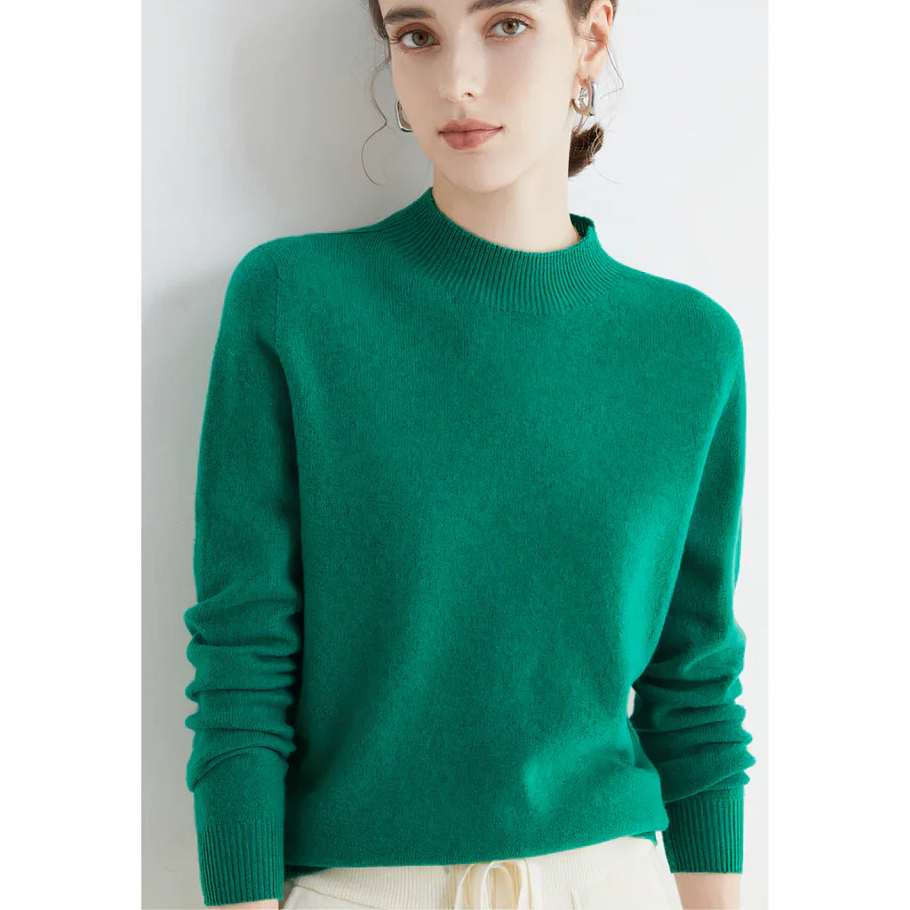 Damen Pullover Sweater – Wollstrick – Lockerer Schnitt – Rippkragen – Langarm