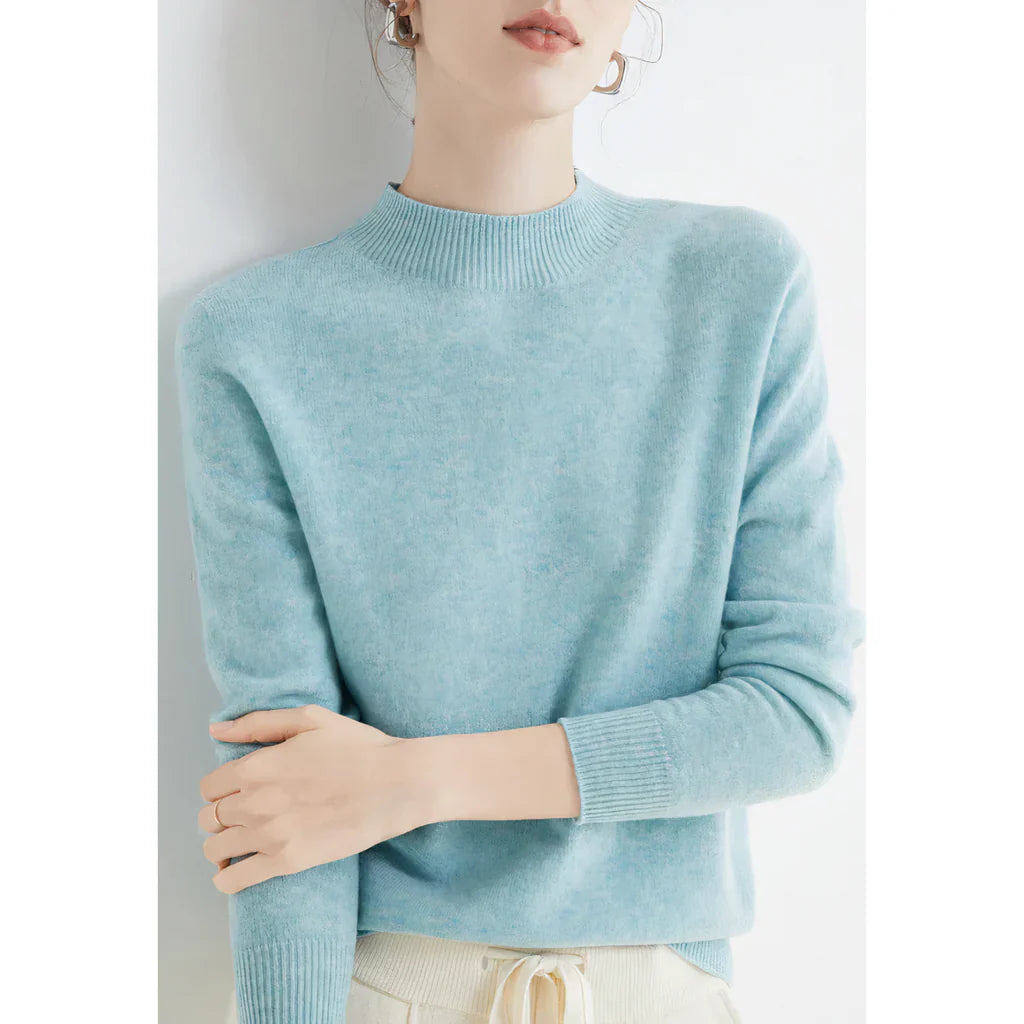 Damen Pullover Sweater – Wollstrick – Lockerer Schnitt – Rippkragen – Langarm