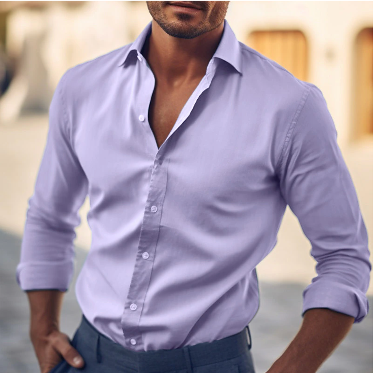 Herren Hemd – Slim Fit – Atmungsaktiver Stoff – Langarm – Button-Down-Kragen