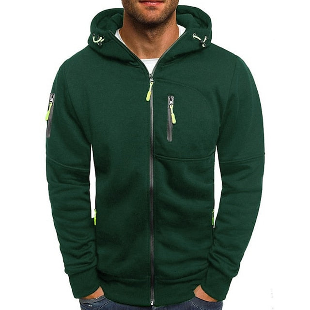 Herren Kapuzenpullover – Atmungsaktives Gewebe – Taillierte Passform – Reißverschluss – Utility-Taschen