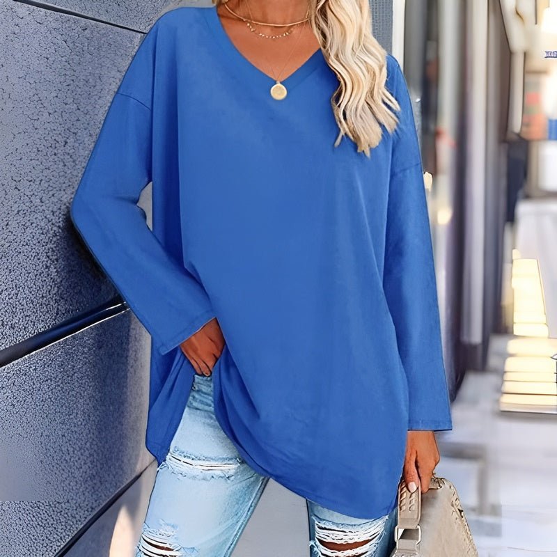 Damen Langarmshirt – Oversize Passform – V-Ausschnitt – Weiches atmungsaktives Gewebe