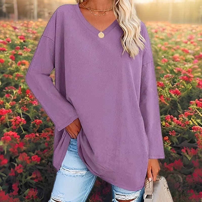 Damen Langarmshirt – Oversize Passform – V-Ausschnitt – Weiches atmungsaktives Gewebe