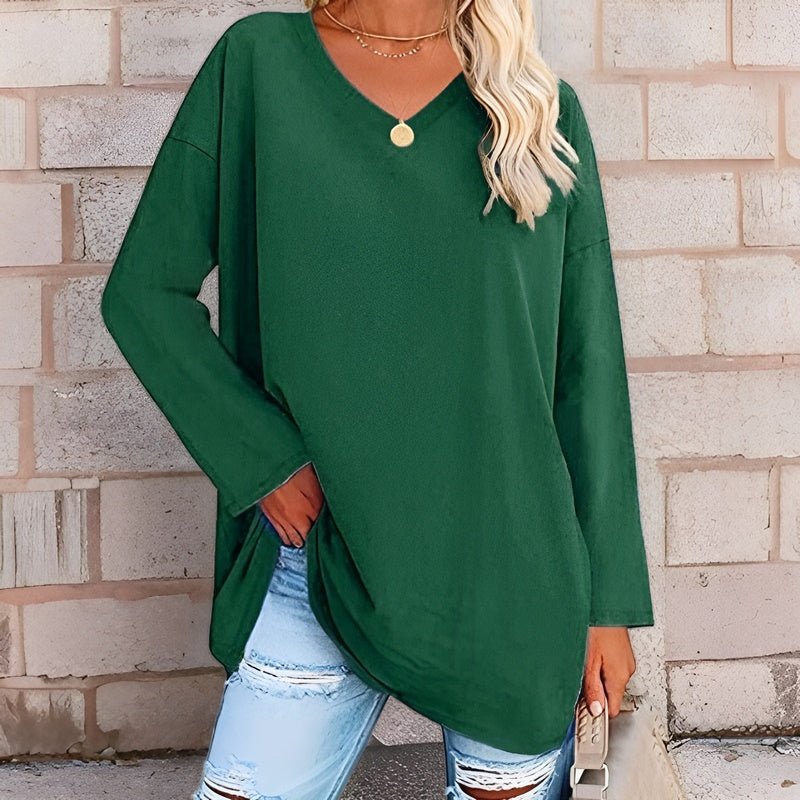 Damen Langarmshirt – Oversize Passform – V-Ausschnitt – Weiches atmungsaktives Gewebe