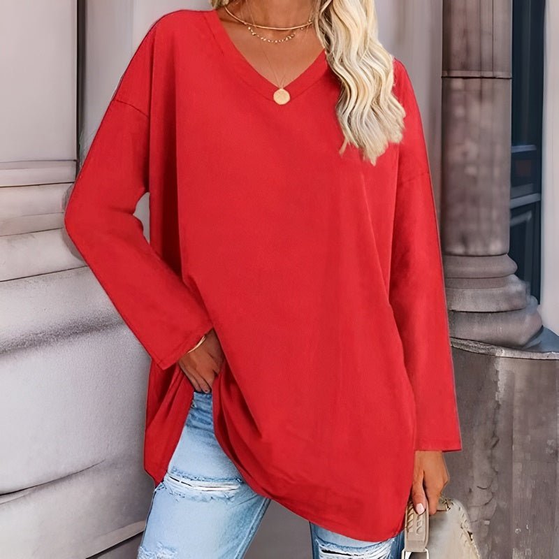 Damen Langarmshirt – Oversize Passform – V-Ausschnitt – Weiches atmungsaktives Gewebe