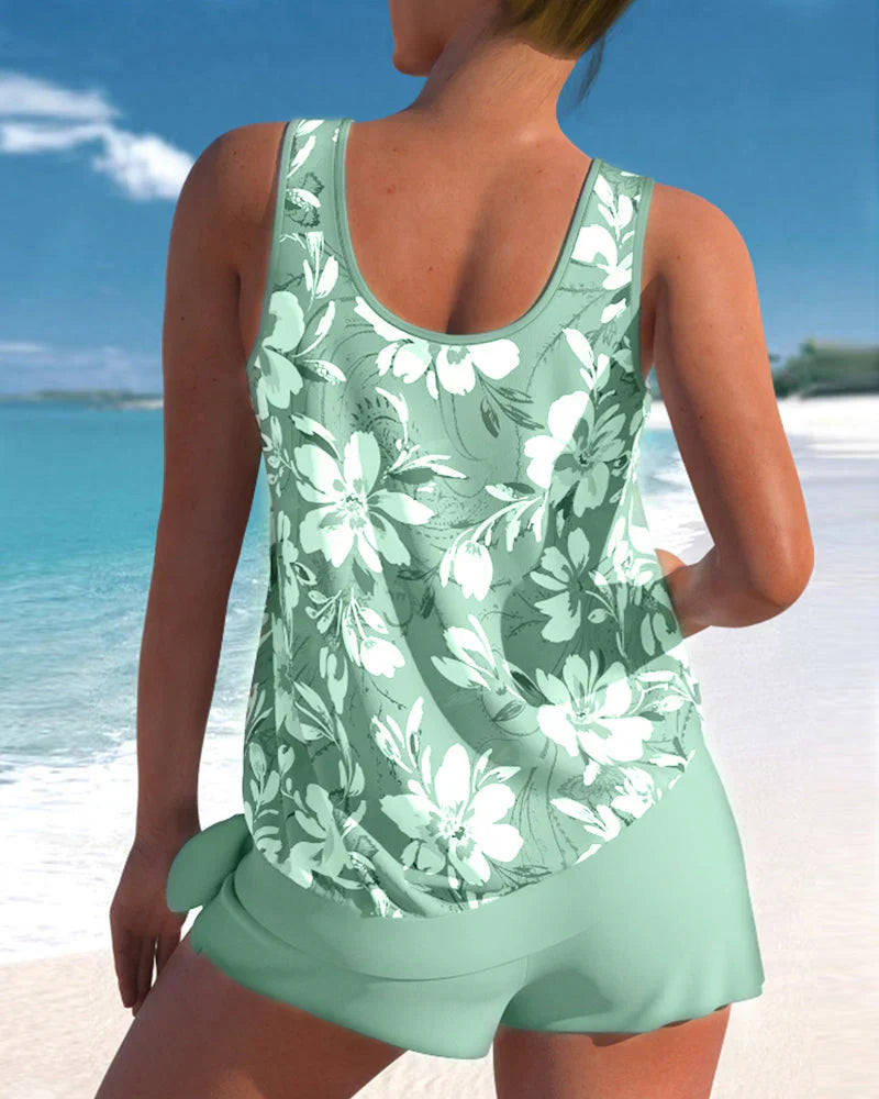 Damen Tankini Set – Flowy Top – Mid-Thigh Shorts – Atmungsaktives Material