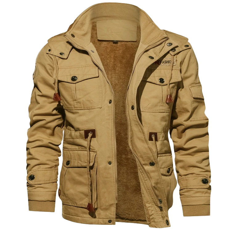 Herrenjacke – Strukturierter Schnitt – Atmungsaktive Mischung – Hüftlang – Utility-Taschen