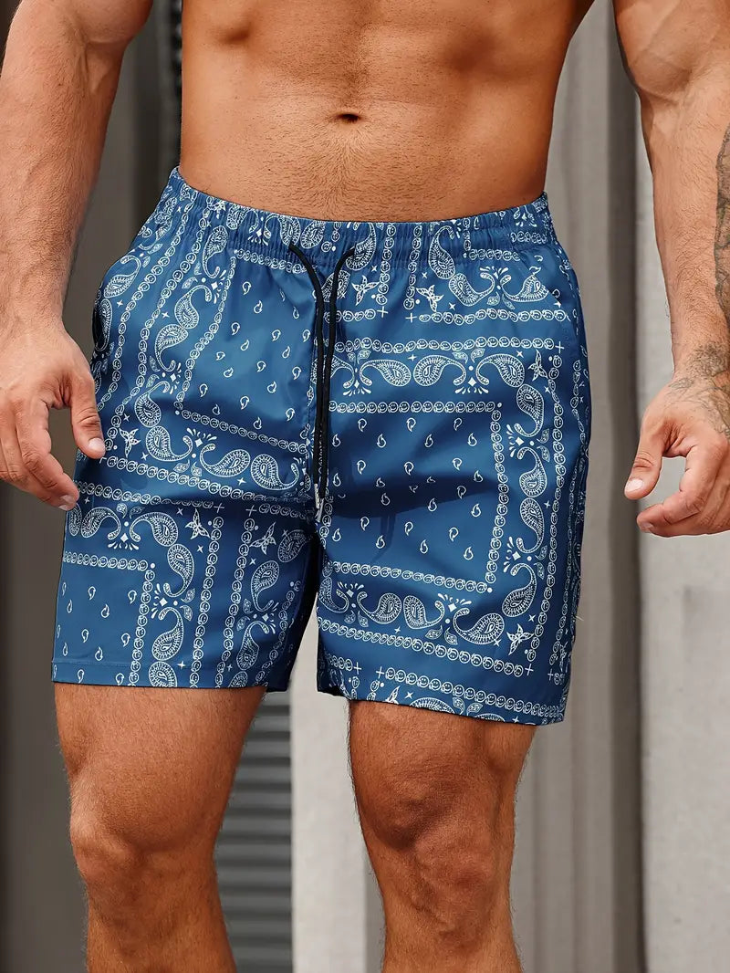 Herren Badeshorts – Schnell trocknend – Bandana Muster – Lockerer Schnitt – Mittellang