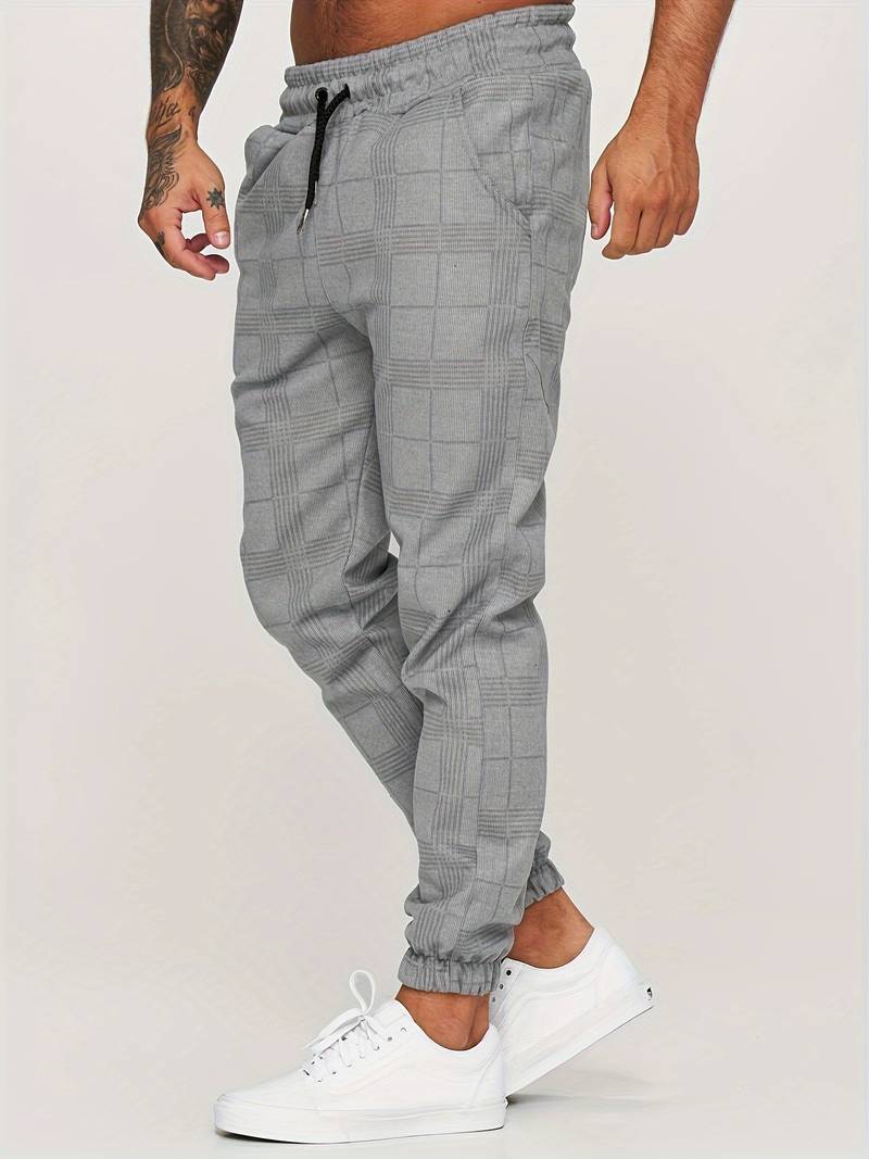 Herren Sweatpants – Slim Fit – Plaidmuster – Elastischer Bund – Atmungsaktives Gewebe