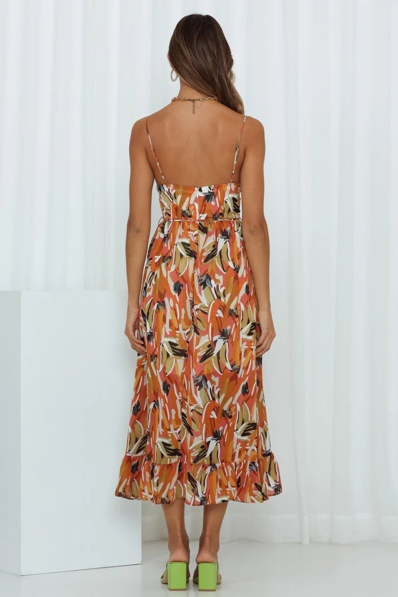 Damen Midikleid – Luftiges Design – Spaghettiträger – Rüschenabschluss – V-Ausschnitt