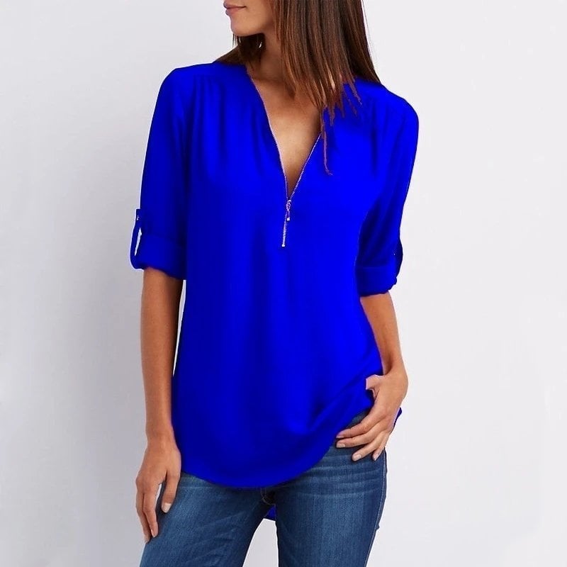 Damen Bluse – Lockerer Schnitt – Atmungsaktives Material – Half-Zip – 3/4 Ärmel