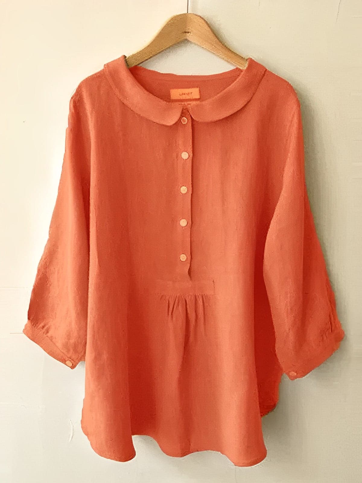 Damen Bluse – Lockerer Schnitt – Peter Pan Kragen – Atmungsaktives Gewebe – 3/4 Ärmel