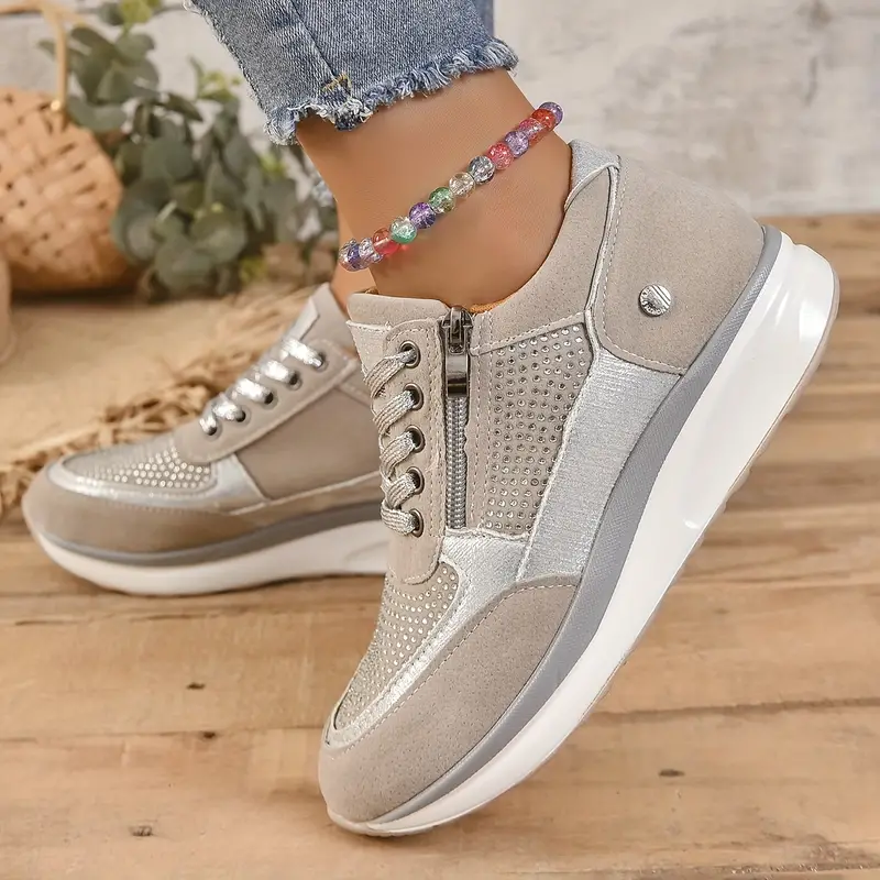 Damen Sneakers – Orthopädisch – Atmungsaktive Struktur – Reißverschluss & Schnürung