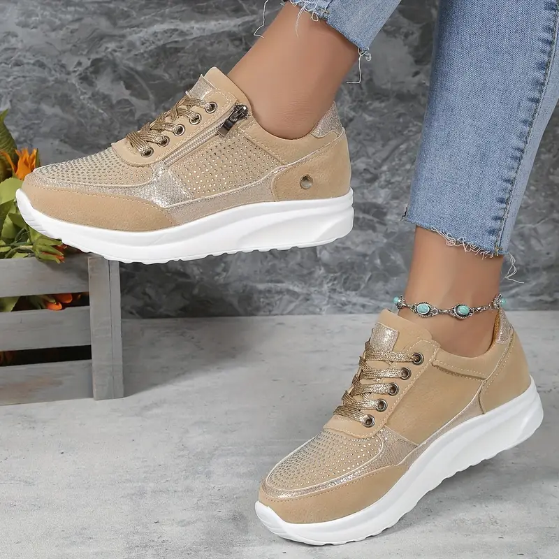 Damen Sneakers – Orthopädisch – Atmungsaktive Struktur – Reißverschluss & Schnürung