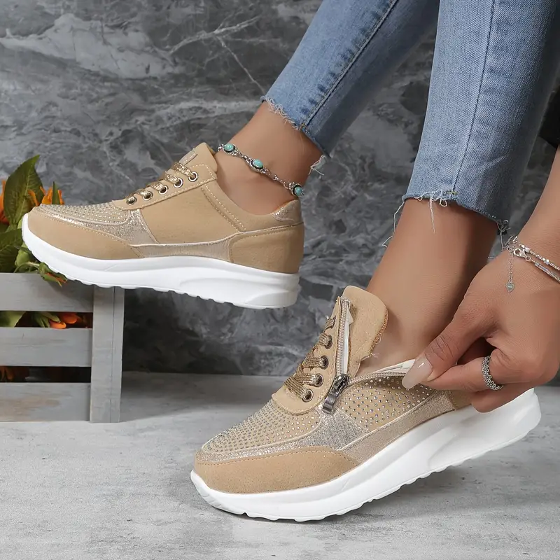 Damen Sneakers – Orthopädisch – Atmungsaktive Struktur – Reißverschluss & Schnürung