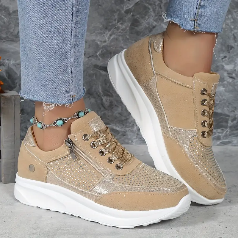Damen Sneakers – Orthopädisch – Atmungsaktive Struktur – Reißverschluss & Schnürung