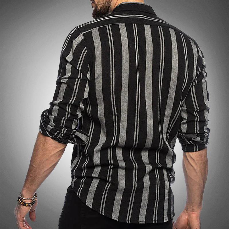 Herren Hemd – Lange Ärmel – Slim Fit – Gestreift – Atmungsaktive Webware