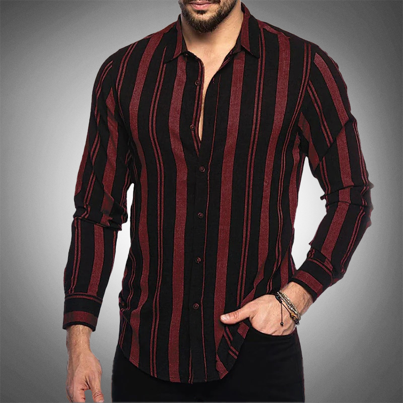 Herren Hemd – Lange Ärmel – Slim Fit – Gestreift – Atmungsaktive Webware