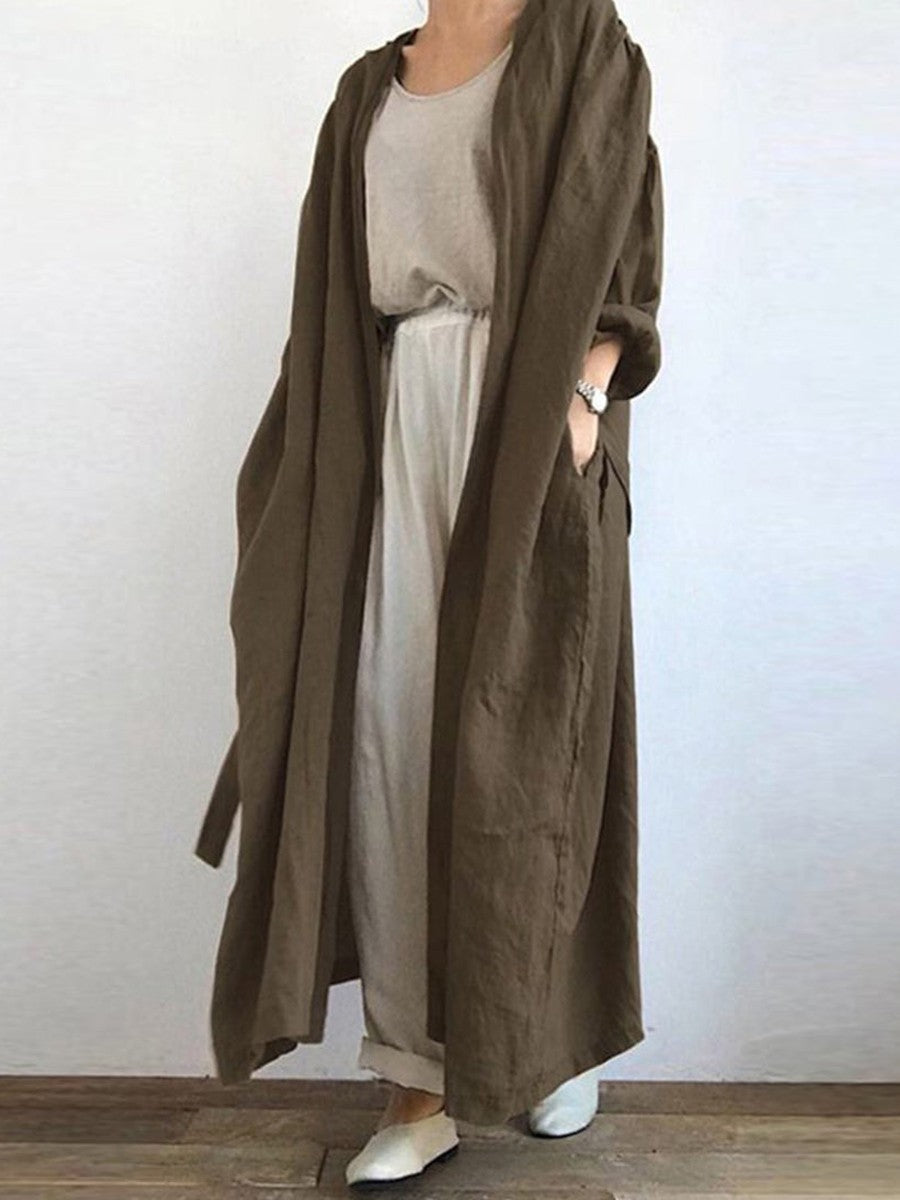 Damen Trenchcoat – Oversized Fit – Atmungsaktives Gewebe – Offene Front – Maxi-Länge