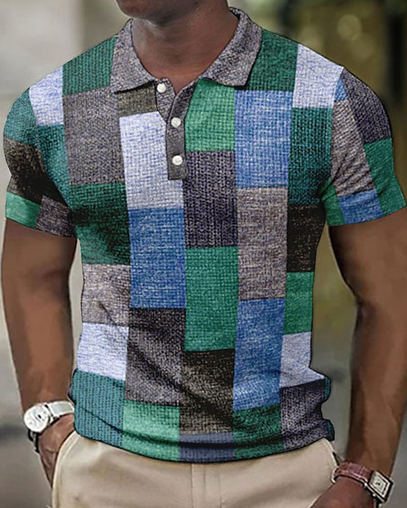 Herren Polo Shirt – Slim Fit – Soft Knit – Patchwork Muster – Knopfleiste Casual