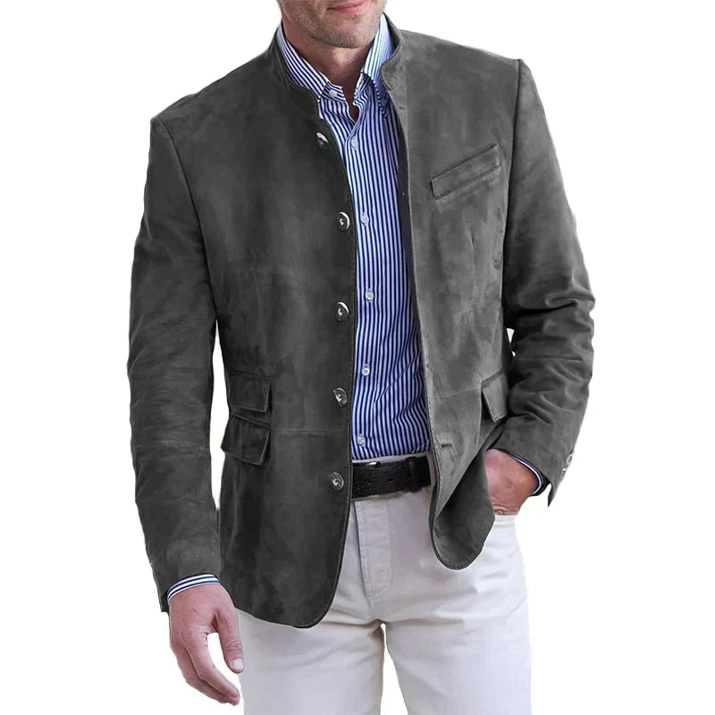 Herren Jacke – Strukturierte Passform – Stehkragen – Luxusstoff – Knopfleiste